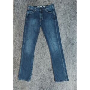 Wrangler Jeans Mens 32x35 Blue Retro Slim Straight Western Cowboy Dark Wash Work